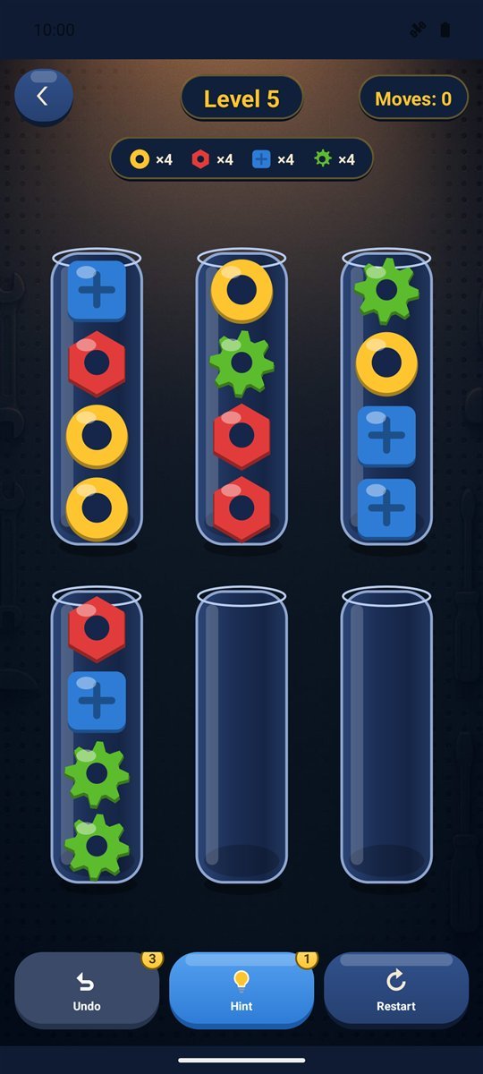A level in progress with six glass tubes
