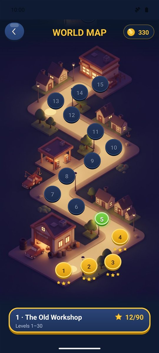 World map showing level nodes along a lit road
