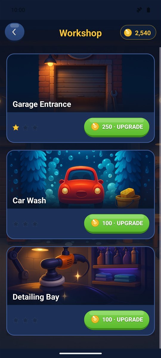 Workshop upgrade screen with illustrated areas